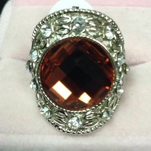 Garnet & silver ornate ring Sz7